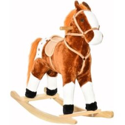 Homcom Cavallo a Dondolo Legno con Suono Animale Regalo Giocattolo per i Bambini 74 x 28 x 65cm Marrone Aosom