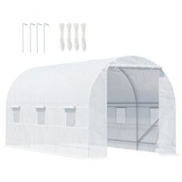 Outsunny Serra da Giardino a Tunnel Per Piante in PE con Tubi in Ferro, 450 x 200 x 200cm Bianco Aosom