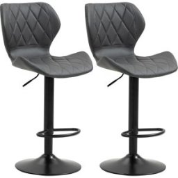 Homcom Set 2 Sgabelli Alti da Bar e Cucina in Similpelle, Altezza Regolabile, Schienale, Poggiapiedi e Ampia Base Tonda in Metallo, Grigio Aosom