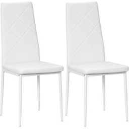 Homcom Set di 2 Sedie da Pranzo Moderne con Schienale Alto in Finta Pelle e Acciaio, 41x50x97 cm, Bianco