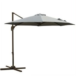 Outsunny Ombrellone da Giardino a Manovella e a 8 Stecche con Angolazione Regolabile, Ø2.95x2.5 m, Grigio Aosom
