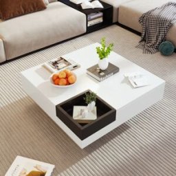 Gl Store Tavolino da caffè lucido, tavolino con scatola portaoggetti rimovibile ed effetto luce LED, 72×72×30 cm, Bianco