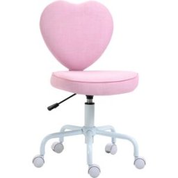 Homcom Sedia da Scrivania con Rotelle a Forma di Cuore, Altezza Regolabile, Senza Braccioli, Rosa Aosom