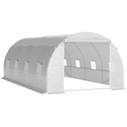 Outsunny Serra da Giardino a Tunnel Per Piante in PE con Tubi di Ferro 600 X 300 X 200cm Bianco Aosom