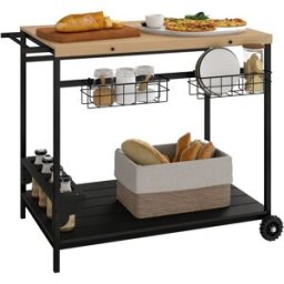 Outsunny Carrello da Giardino a 2 Ripiani, 2 Cesti e 4 Spazi Portabottiglie, in Legno di Abete, 97.5x65x81 cm Aosom