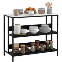 Homcom Isola da Cucina Moderna con Mensole e Piano in Marmo Finto, Struttura in Metallo Resistente 100x50x90cm in Nero e Bianco Aosom