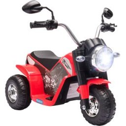 Homcom Moto Elettrica per Bambini 18-36 Mesi con 3 Ruote, Luci e Suoni, Batteria Ricaricabile 6V, Velocità 2 km/h, 72x57x56cm Rossa Aosom