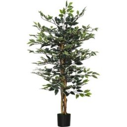 Homcom Pianta Artificiale di Fico da 130 cm a 702 Foglie e 3 Tronchi con Vaso Ø15x12.5 cm, per Interni ed Esterni, Verde e Bianco Aosom