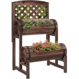 Outsunny Fioriera da Esterno a 2 Livelli con Fori di Drenaggio e Griglia, in Legno di Abete, 42x49x80 cm, Marrone Aosom