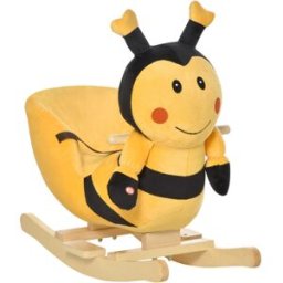 Homcom Cavallo a Dondolo in Legno per Bambini Ape Giochi Educativi 60x33x45cm Colori Giallo e Nero per Sviluppo Motorio Aosom