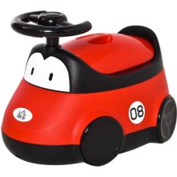 Homcom Vasino per Bambini da 6 Mesi a 3 Anni a Forma di Macchina con Volante e Vaschetta Rimovibile, Rosso