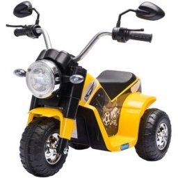 Homcom Moto Elettrica per Bambini a 3 Ruote con Luci e Suoni, Batteria Ricaricabile 6V, Velocità 2 km/h, per Bimbi da 18-36 Mesi, Gialla Aosom