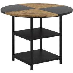 Homcom Tavolo da Pranzo per 4-6 Persone con 2 Ripiani Integrati, in Acciaio e MDF, Ø100x76 cm, Nero e Marrone Aosom