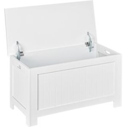 Homcom Panca Contenitore Multiuso in Legno MDF, 2 Maniglie e Apertura con Blocco di Sicurezza, 81x40x46cm, Bianco Aosom