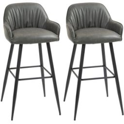 Homcom Set 2 Sgabelli da Bar Moderni con Poggiapiedi e Schienale, Finta Pelle PU e Acciaio, Grigio