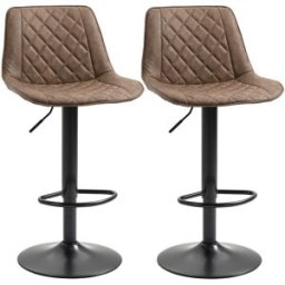Homcom Set 2 Sgabelli da Bar con Altezza Regolabile e Girevoli, Rivestimento in Finta Pelle, Marrone Scuro