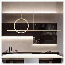 Trade Shop - Lampadario A Sospensione Led 48w Design Cerchio Linea Oro Ip20 Cucina Luce 4000k 33573 -