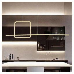 Trade Shop - Lampadario A Sospensione Led 48w Design Quadrato Linea Oro Ip20 Cucina Luce 4000k 33535 -