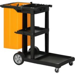 Homcom Carrello Pulizie a 3 Ripiani con Ganci e Sacco da 100L, 121x50.5x96.5 cm, Nero Giallo e Grigio