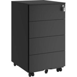 SONGMICS Cassettiera da Ufficio Studio Mobiletto con Ruote, Nero Inchiostro / 4 Cassetti (69,3H cm)