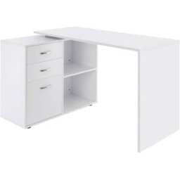 Homcom Scrivania ad Angolo con Cassettiera, Scrivania Angolare Bianca Montaggio Facile per Casa Ufficio Studio Bianco, 117x83.5x76cm Aosom