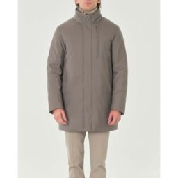 Duno Impermeabile Blake color tortora in lana tecnica 2-layer imbottito in piuma con pettorina removibile