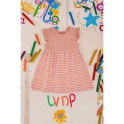 Vestito Rosa con Righe Bianche e Maniche Volant Pitt Kids PT-G-D-05068 10
