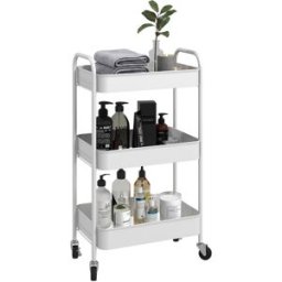Homcom Carrello da Cucina a 3 Livelli con Maniglie e 4 Rotelle, in Acciaio, 45x30.6x79 cm, Bianco Aosom
