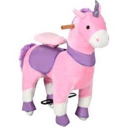 Homcom Cavallo a Dondolo con Ruote a Forma di Unicorno per Bambini da 3-6 Anni, 70x32x87cm, Rosa Aosom