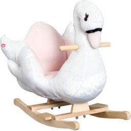 Homcom Cavallo a Dondolo a Forma di Cigno con Musica, Struttura in Metallo e Legno, Rivestimento Peluche, 60x32x55cm, Bianco Aosom