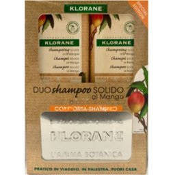KLORANE (Pierre Fabre It. SpA) Klorane Shampoo Solido al Mango - Shampoo nutriente + Porta shampoo - 2 x 80 g - Edizione speciale