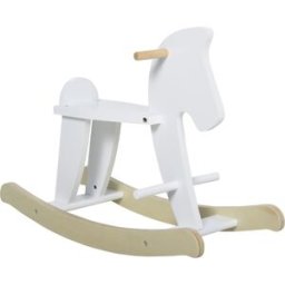 Homcom Cavallo a Dondolo per Bambini 1-3 Anni, Design Classico in Legno con Maniglie e Poggiapiedi, 68x26.5x48cm, Bianco Aosom