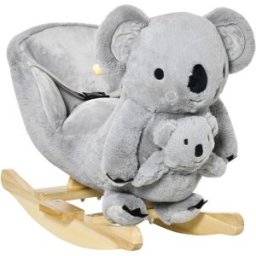 Homcom Cavallo a Dondolo Koala con Suoni, Cavalluccio a Dondolo per Bambini 18-36 Mesi in Peluche Grigio e Legno, 60x33x50cm Aosom