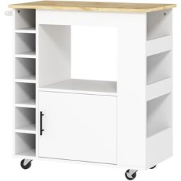 Homcom Carrello da Cucina con Ruote, Ripiani, Armadietto e Portabottiglie, 83x40x83 cm, Rovere