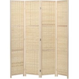 Homcom Paravento Separé da Interno a 4 Ante in Legno e Bambù, Pieghevole e Salvaspazio Altezza 170cm, Marrone Aosom
