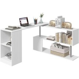 Homcom Scrivania Moderna, Angolare e Girevole con Libreria per PC, Camera o Ufficio, Tavolo da Pranzo in Truciolato Bianco, 140x120x78 cm Aosom