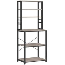 VASAGLE Scaffale da Cucina per Forno a Microonde con Ganci, Greige + Nero / 40 x 60 x 167 cm