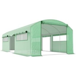 Outsunny Serra a Tunnel con 3 Porte Avvolgibili e 6 Finestrelle, in Acciaio Zincato e PE, 6x3x2 m, Verde