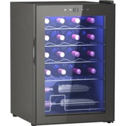 Homcom Cantinetta Vino Refrigerata per 20 Bottiglie, Capacità 53L, Porta in Vetro Anti-UV e Ripiani Regolabili, Nero