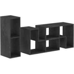 Homcom Mobile TV 75" max Modulabile con 2 Ripiani a L e Mensola Rettangolare, in Legno, 134-180x30.5x44 cm, Nero