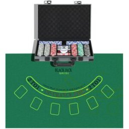 Sportnow Set da Poker per 10 Giocatori con 400 Fiches, 2 Mazzi di Carte, 5 Dadi, Tappetino e Valigetta Grigia