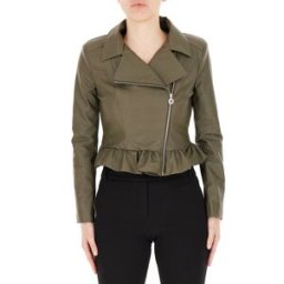 RINASCIMENTO Giubbino cropped similpelle VERDE MILITARE M