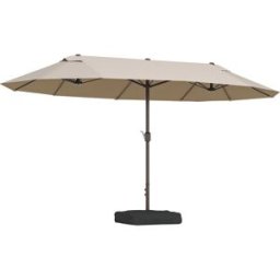 Outsunny Ombrellone da Giardino Doppio 460x270cm, Ombrellone da Esterno con Apertura a Manovella, Base a Croce e Zavorra, Acciaio e Poliestere Khaki