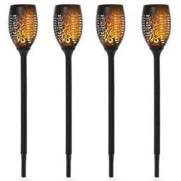 Outsunny Set 4 Faretti da Esterno LED a Energia Solare con 4 Picchetti, in Plastica, Ø12x72 cm, Nero