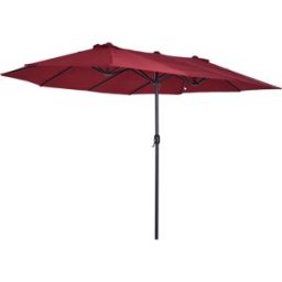 Outsunny Ombrellone da Giardino Doppio Tettucio Impermeabile con Apertura a Manovella, Anti-UV Rosso 460x270x240cm Aosom Italy Aosom
