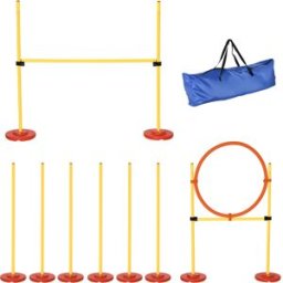 Pawhut Set Agility Dog 3 Esercizi: Slalom, Ostacoli, Anello, per Addestramento Cani, Portatile, 2.5 kg, Giallo e Rosso Aosom