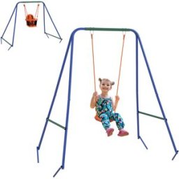 Outsunny Altalena da Giardino 2 in 1 per Neonati e Bambini da 6 Mesi a 8 Anni, Arancione e Blu