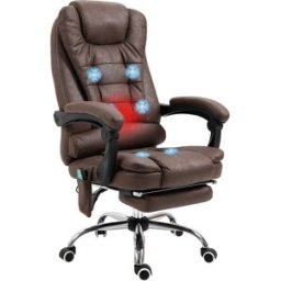 Vinsetto Poltrona da Ufficio Massaggiante con Riscaldamento, Reclinazione e Altezza Regolabile, Marrone Aosom