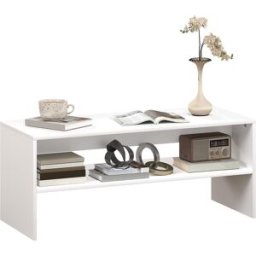 Homcom Tavolino da Caffè Moderno in Legno a 2 Livelli con Ripiano Aperto, 100x40x41.5 cm, Bianco