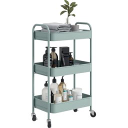 Homcom Carrello da Cucina a 3 Livelli con Maniglie e 4 Rotelle, in Acciaio, 45x30.6x79 cm, Azzurro